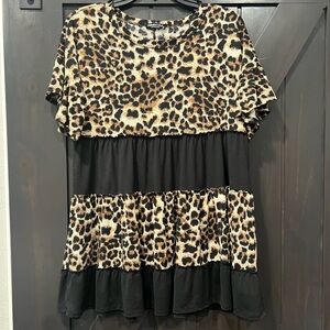 HEIMISH USA Leopard and Black Short Sleeve Top (runs big)